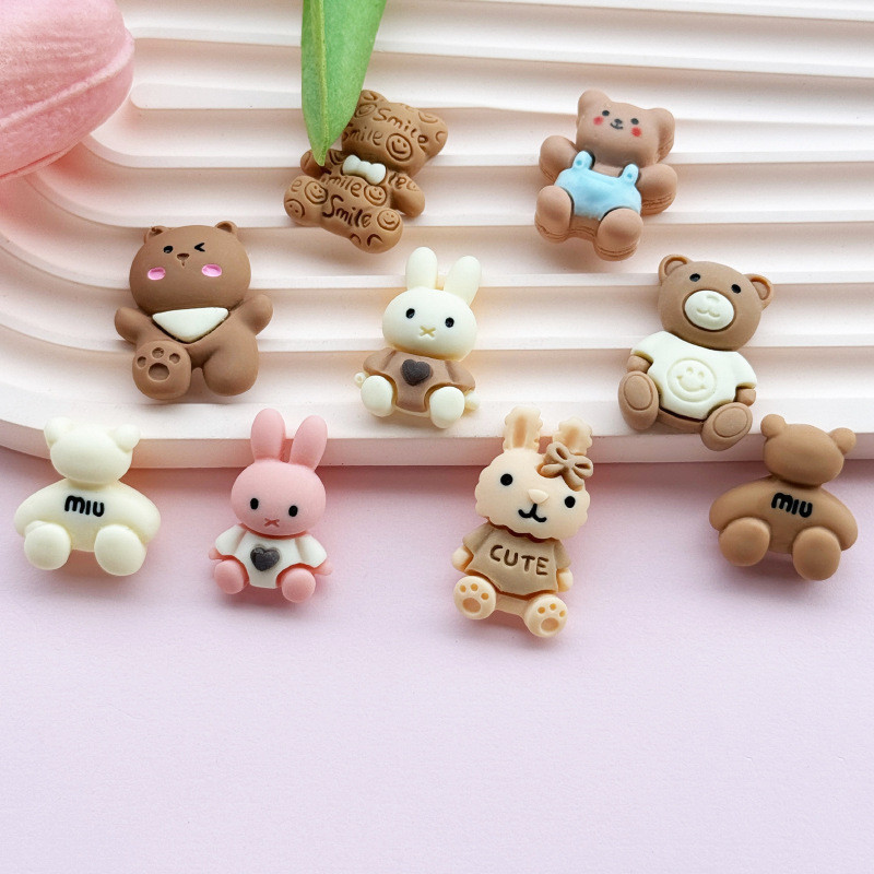 10ชิ้นฝ้าสีกาแฟหมีกระต่ายซีรีส์เรซิน DIY เครื่องประดับอุปกรณ์เสริมเคสโทรศัพท์มือถือรองเท้าหลุมวัสดุแพทช์ถ้วยน้ำยาบ้วนปาก