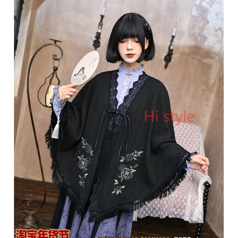 Chinese style embroidery tassel cape, loose Chinese style shawl, knitted jacket for women