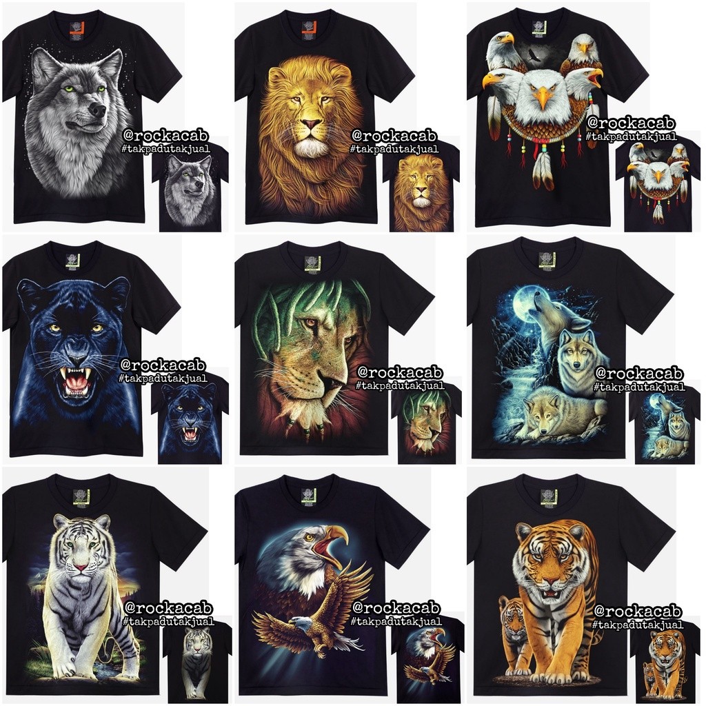 พิมพ์ลาย "หมาป่า", "สิงโต", "เสือดาว", "นกอินทรีย์", "Serigala Harimamao" T-Shirt S-5XL