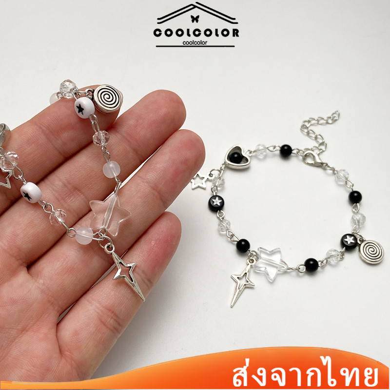 ในไทย✨สร้อยข้อมือหัวใจทำด้วยมือ Punk Hollowed Out สร้อยข้อมือ Pentagram สำหรับคู่รักสร้อยข้อมือเพื่อนที่ดีที่สุดCOD