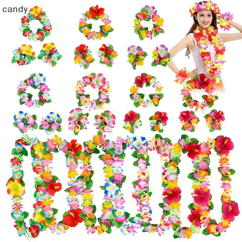 Ndy 4 ชิ้น/เซ็ตดอกไม้ฮาวาย Leis Garland สร้อยคอพวงหรีดกลีบสร้อยข้อมือ Beach Party Decor งานแต่งงาน Dressing อุปกรณ์เสริม N