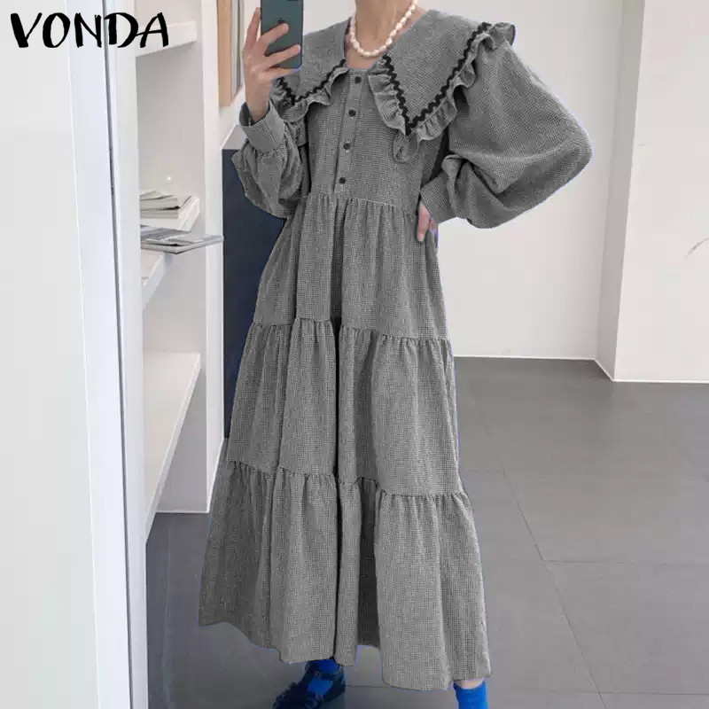 Vonda ชุดเดรสแขนยาวคอปกเด็กลําลองเกาหลีสําหรับผู้หญิง — صورة 5