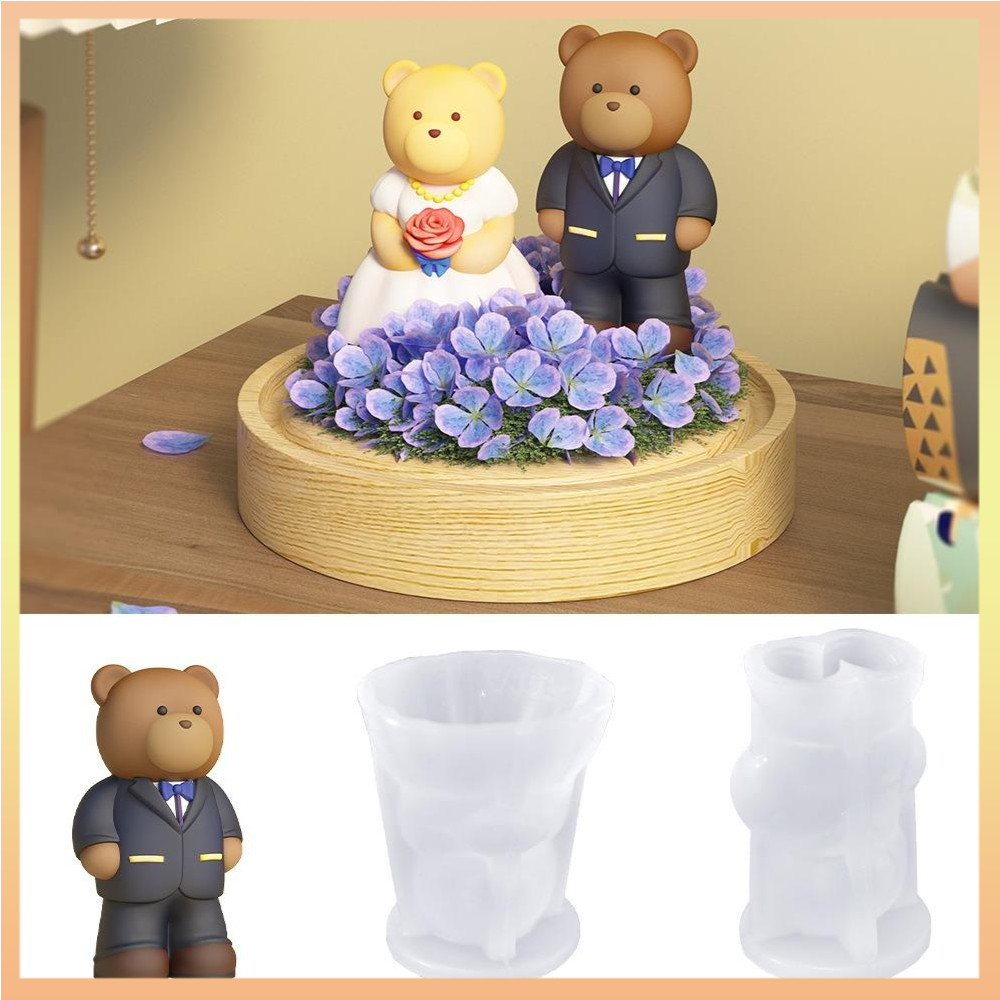 3ง หมีน่ารักแม่พิมพ์ซิลิโคน ทําเอง ของขวัญวันวาเลนไทน์ยิปซั่มเครื่องประดับแม่พิมพ์หมีเทียนแม่พิมพ์เค้ก