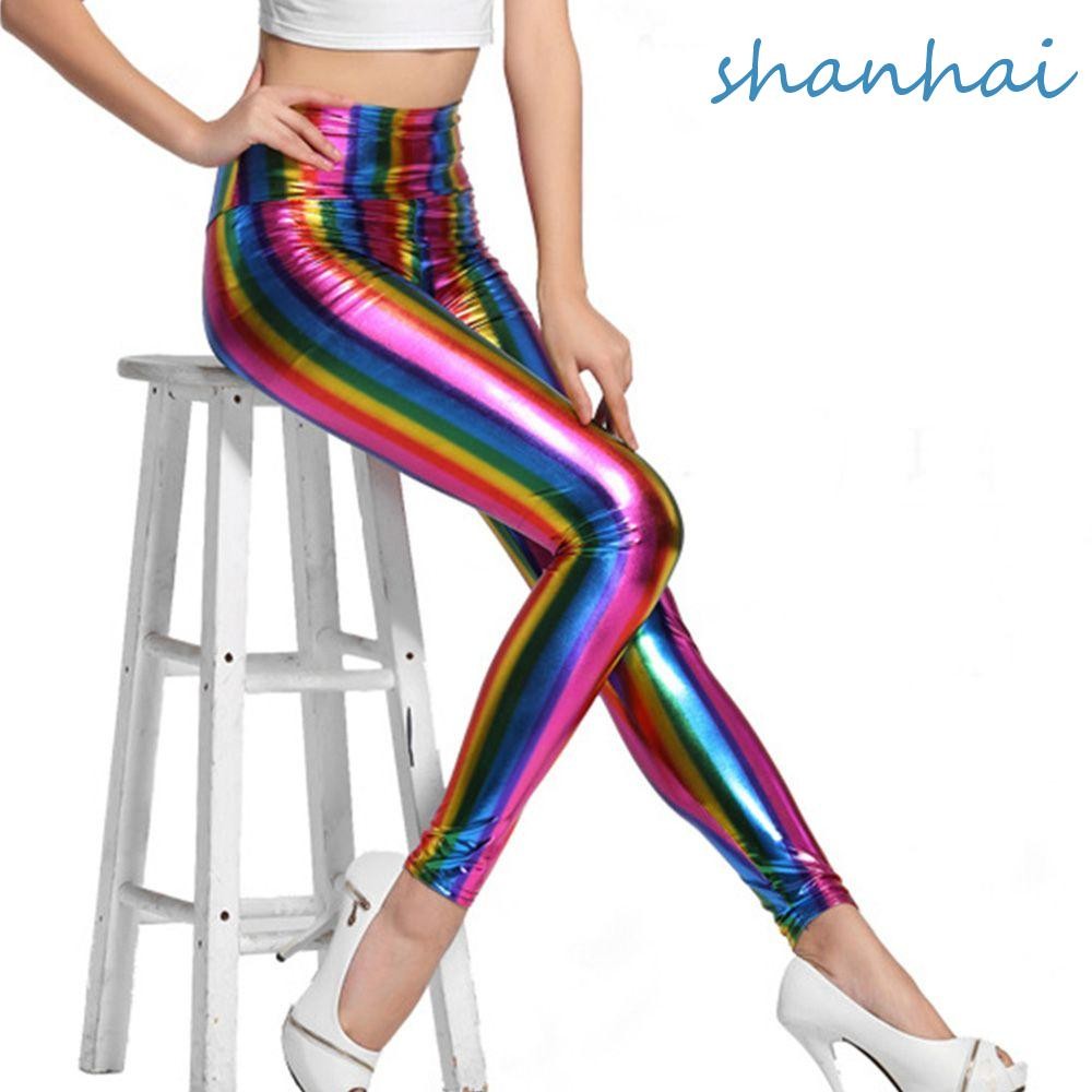 Shanhai Rainbow Pants กางเกงสุภาพสตรี Stripe Disco แฟนซี Retro