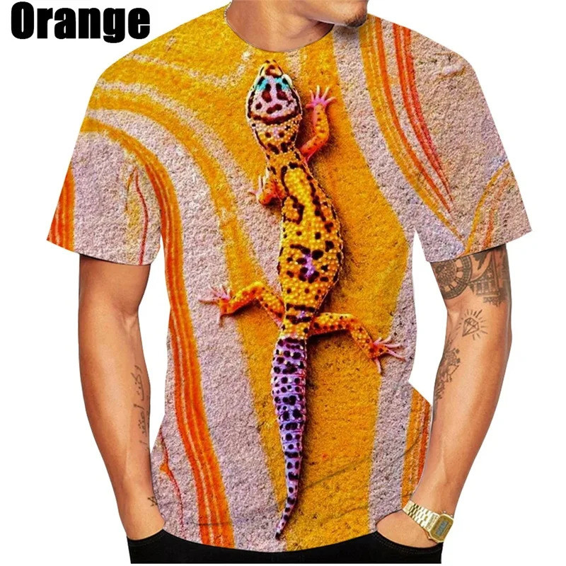 3D พิมพ์ Gecko เสื้อยืดสําหรับชายสัตว์ตลกรูปแบบ Tees ฤดูร้อนสบายๆเด็กเสื้อแขนสั้น Street หลวมรอบคอ T