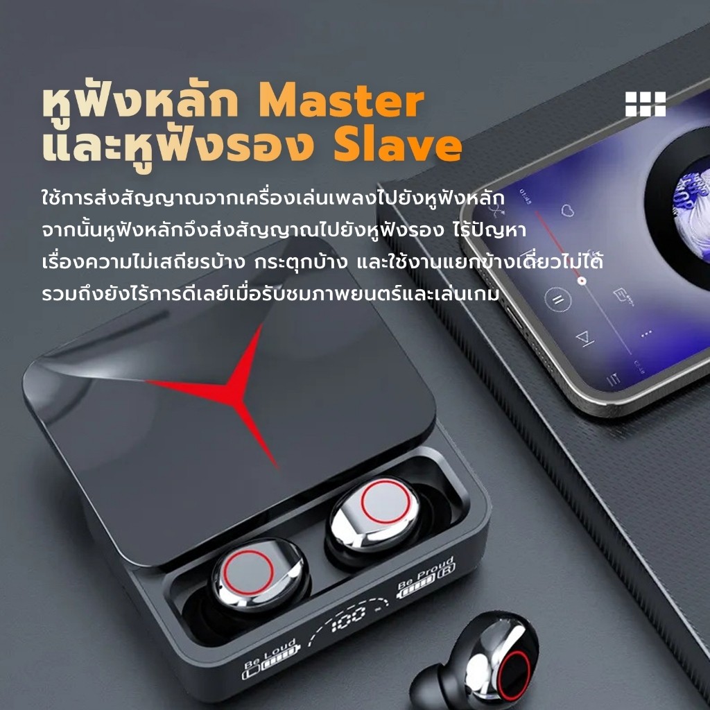 M90 TWS หูฟังบลูทูธไร้สาย สเตอริโอ ความล่าช้าต่ํา พร้อมเคสชาร์จ จอแสดงผลดิจิทัล 5.3 คุยแบบคู่ สําหรับเล่นเกม