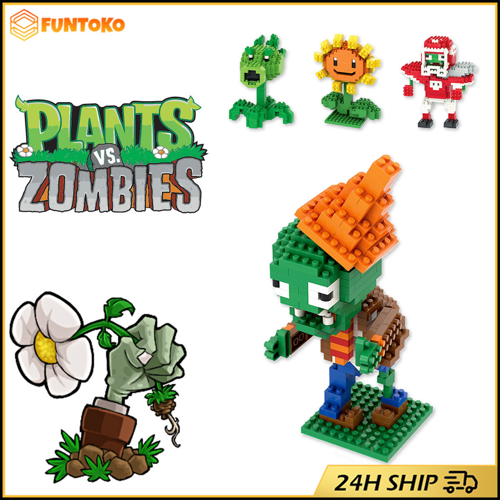 สินค้ามีคุณภาพ บล็อกตัวต่อ plant vs zombie kittens บล็อกตัวต่อปริศนา 3D ของเล่นของขวญ เสริมการศึกษา 