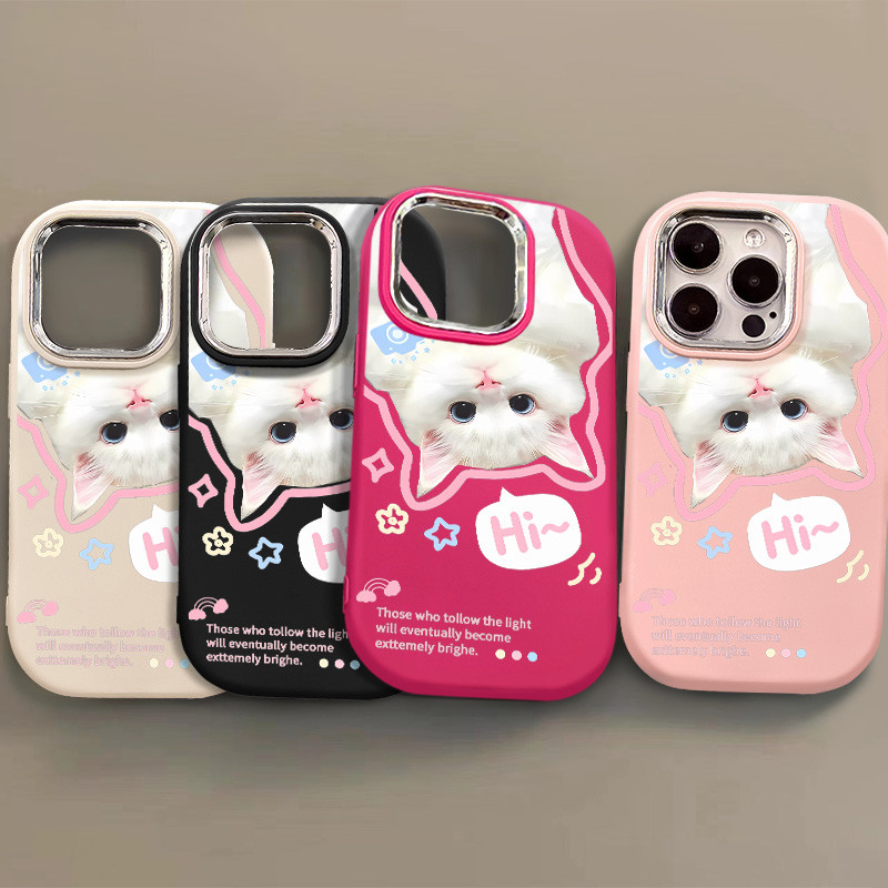 Say Hello To The White Cat ย้อนกลับเคสโทรศัพท์สําหรับ IPhone11 14 13 15 12 16 Pro Max XR X XSMAX SE2