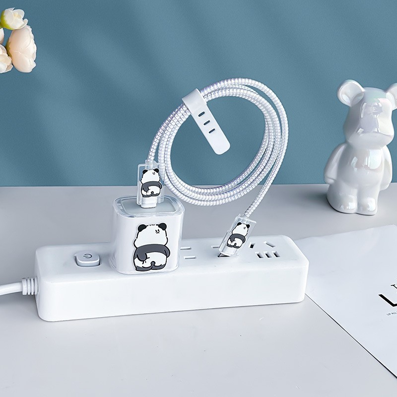 เคสโทรศัพท์แพนด้าสําหรับเครื่องชาร์จ Apple 20W/18W - ฝาครอบตัวป้องกันถ้วยชาร์จเร็วพร้อมคลิปหนีบสายไฟและที่เก็บสายไฟ - รูปที่ 3