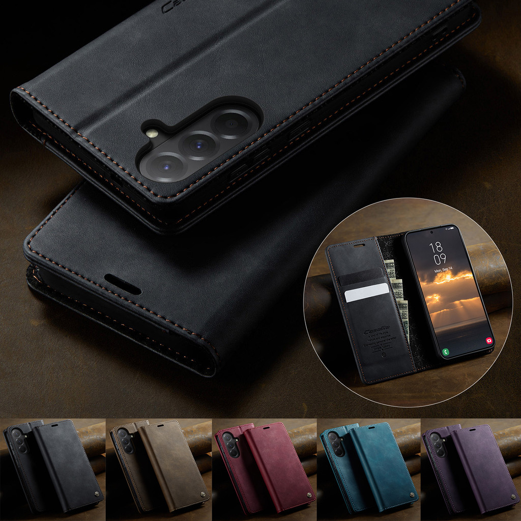 เคส Case for Samsung Galaxy A17 A06 A07 A16 A26 A36 A56 A15 A25 A35 A55 A14 A24 A34 A54 A13 A23 A33 A53 A73 A52 A52s 5G A04 A04s A12 เคสโทรศัพท์หนังฝาพับพร้อมช่องใส่บัตรสําหรับ PU Leather Flip Cover Magnetic Wallet With Card Slots Soft TPU Shell CS033