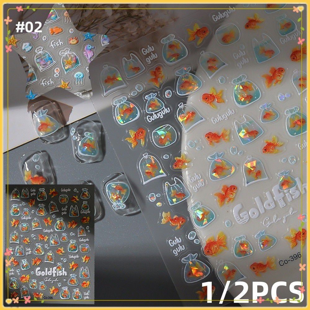 มีสินค้าสติ๊กเกอร์เล็บปลาคราฟ DIY ใหม่ ปลาทองเล็ก เปลือกร้อน สามมิติ 1/2 ร้านเล็บ รวยBout