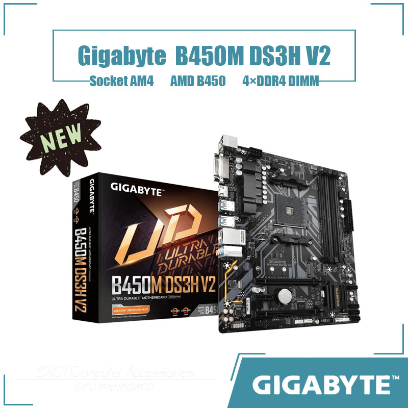 [ใหม่] Gigabyte B450M DS3H V2 เมนบอร์ด AMD B450 128GB 4DDR4 DIMM ซ็อกเก็ต AM4 เดสก์ท็อปเมนบอร์ด