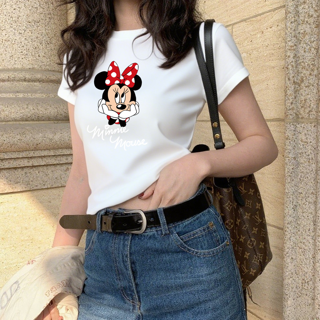 (จัดส่งตลอด 24 ชั่วโมง）Angle Official เสื้อขึ้นมือแบบตึงรูปร่างแบบสั้นแขน สำหรับผู้หญิงจากดิสนีย์