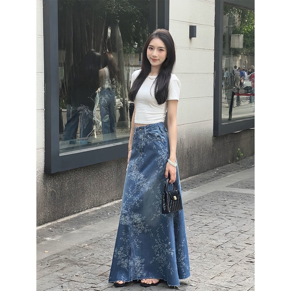 กระโปรงผู้หญิงสไตล์เกาหลีย้อนยุค เอวสูง Slimer JARD denim ออกแบบใหม่ Ins niche A-line กระโปรงยาว ราคา ถูกที่สุด ดีลบีเคเค รูปภาพหลัก