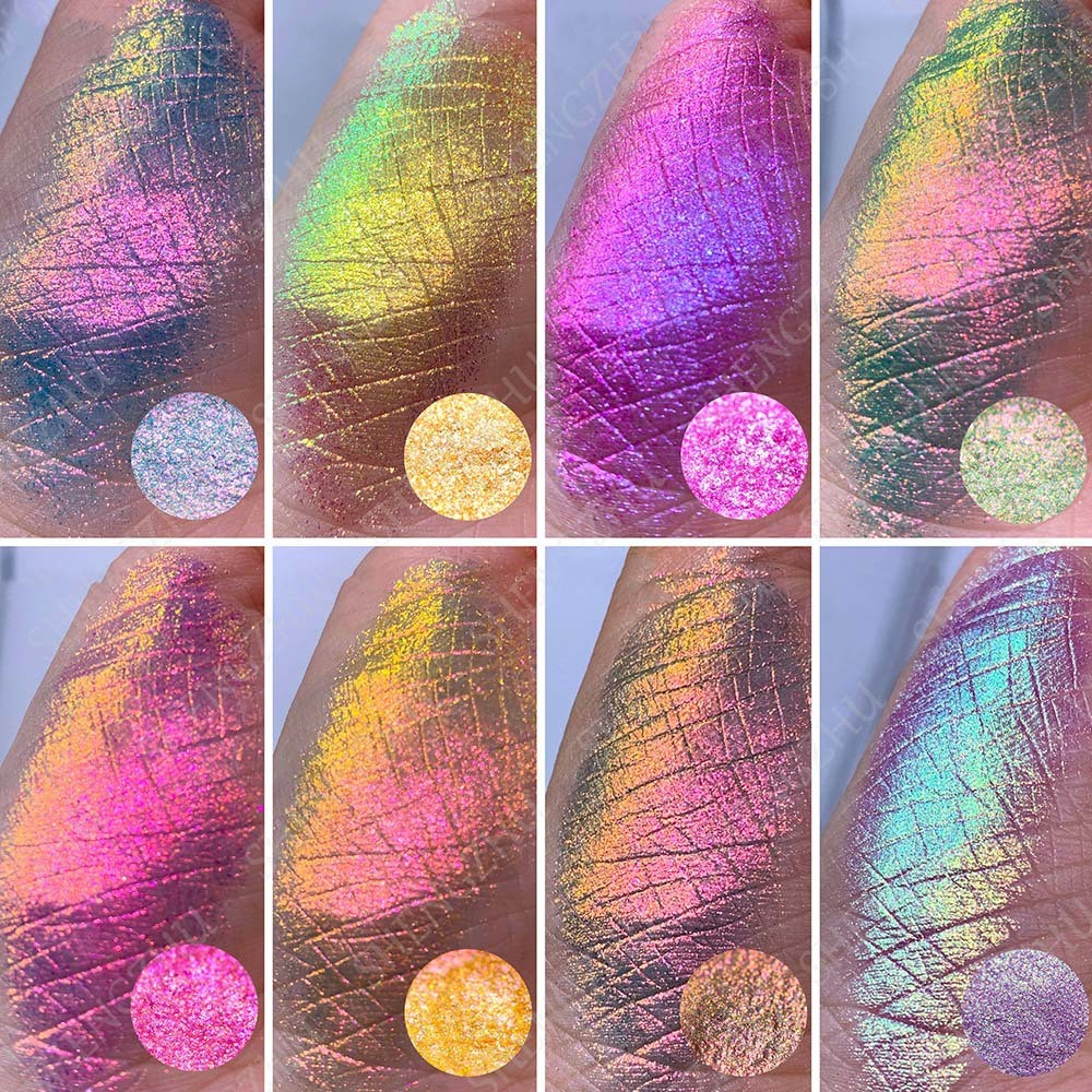 1กล่องนีออนกิ้งก่าผงเล็บGlitter Aurora Rainbow High Lightเล็บอายแชโดว์Pigment ChromeผงDIYเล็บถูฝุ่น