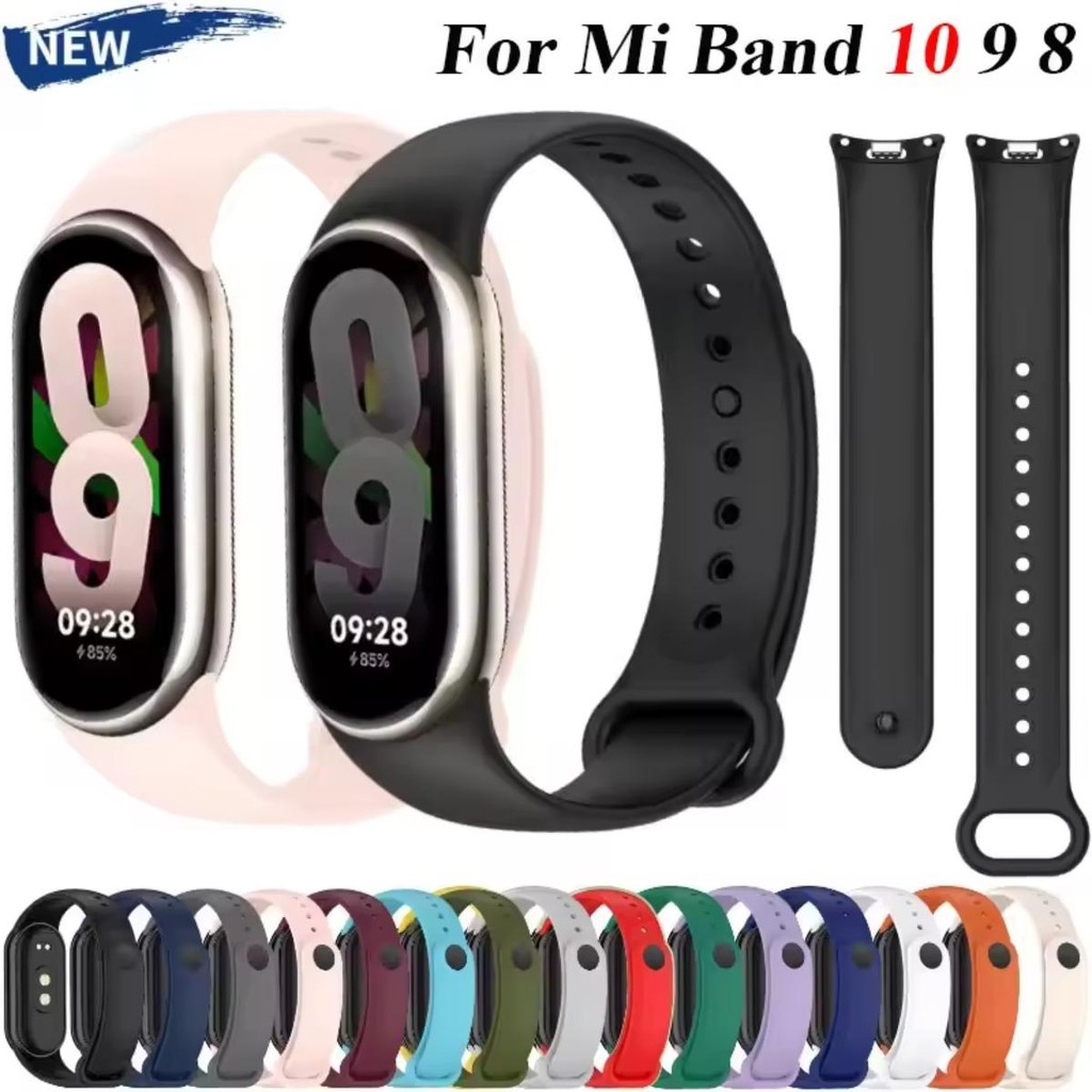 สายซิลิโคนแบบสปอร์ตสําหรับ Xiaomi Mi Band 10 NFC เปลี่ยนสร้อยข้อมือเข็มขัดสําหรับ Xiaomi Mi Band 8/9 สายรัดข้อมืออุปกรณ์เสริมสมาร์ทวอทช์