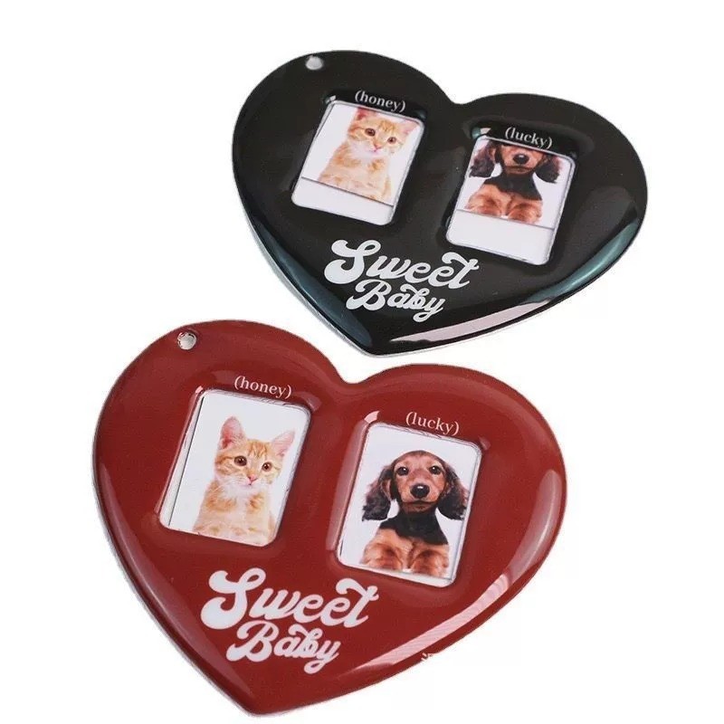 【🔥มาถึงภายใน 3 วัน】จี้หัวใจ ins ลม PVC สีแดงและสีดำรักซองการ์ด ID บัตรขนาดเล็ก บัตรประชาชน โฟลเดอร์รูปภาพ พวงกุญแจ