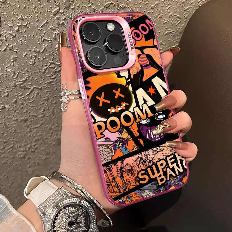 สนุกการ์ตูนรูปแบบสีส้มเคสโทรศัพท์สําหรับ IPhone 16 11 12 13 14 15 Pro MAX X XR XS MAX 7/8 Plus Se2020 หรูหรากันกระแทก