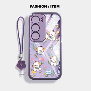สําหรับ Vivo Y04 Y29S Y29 Y19S Y21d Y31d Y31 V29E Y200 5G 4G S17 V29 S17T 5G น่ารักลูกสุนัข Anti Fall โทรศัพท์ป้องกันกรณีดอกไม้เชือกแขวน