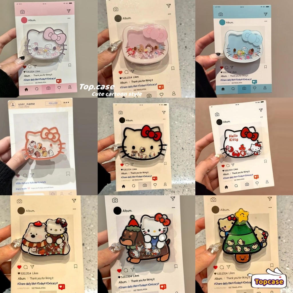 น่ารัก Shake Bracket Hello Kitty สําหรับกรณีทั้งหมดการ์ตูนต่างๆ Cat Puppy Hot Labubu แบบพกพาพับถุงลมนิรภัย Bracket Holder ขาตั้งอุปกรณ์เสริมโทรศัพท์