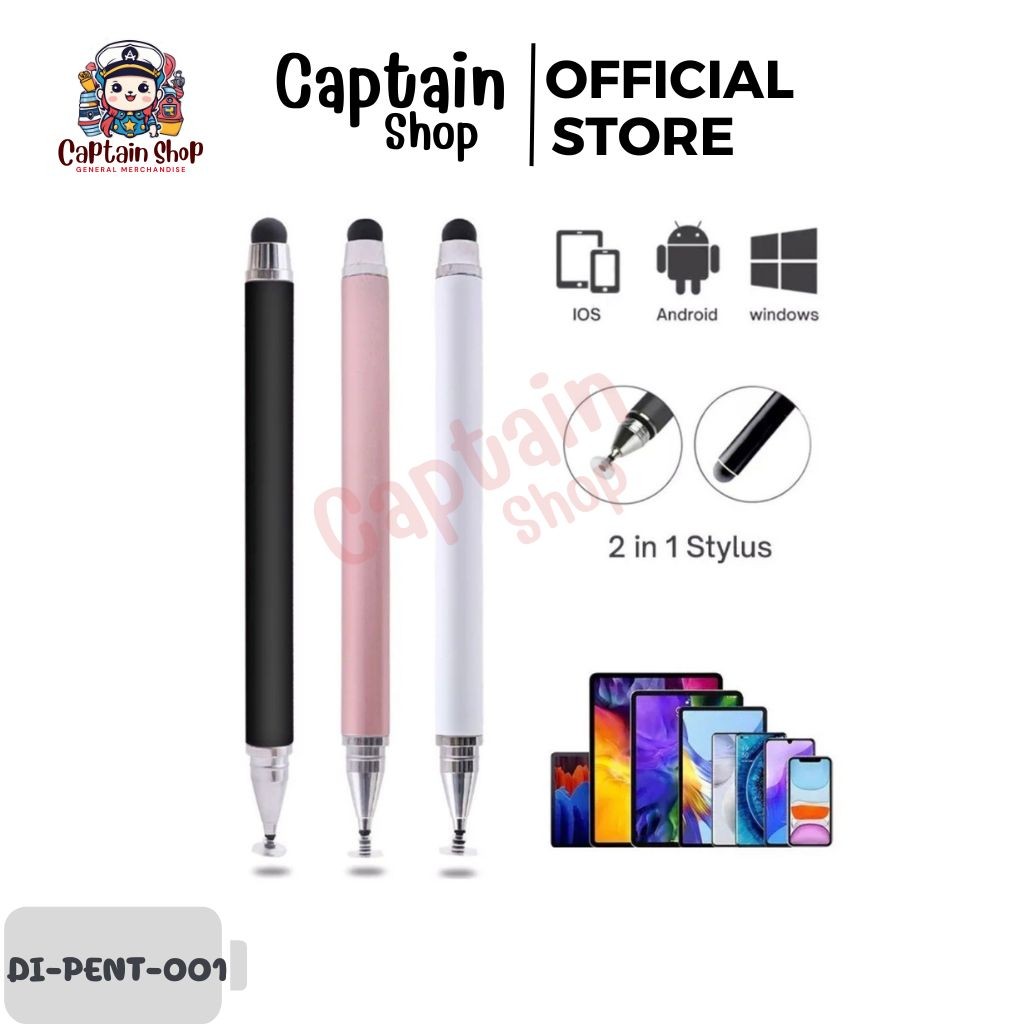 ปากกาทัชสกรีน 2-In-1 ไม่ต้องชาร์จแบต คละสี ปากกาสัมผัสหน้าจอ Smart Phone และแท็บเล็ต