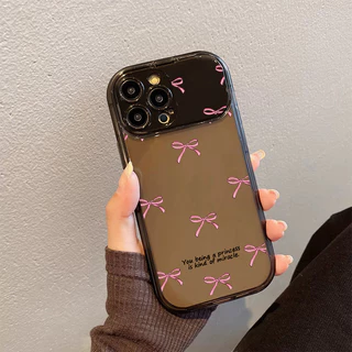 Good🔥จัดส่งในพื้นที่ เคสโทรศัพท์กระจกแต่งหน้าโบว์สีชมพูเข้ากันได้กับ iPhone X XR XS 11 13 15 12 Pro Max 7 8 14 15 Plus