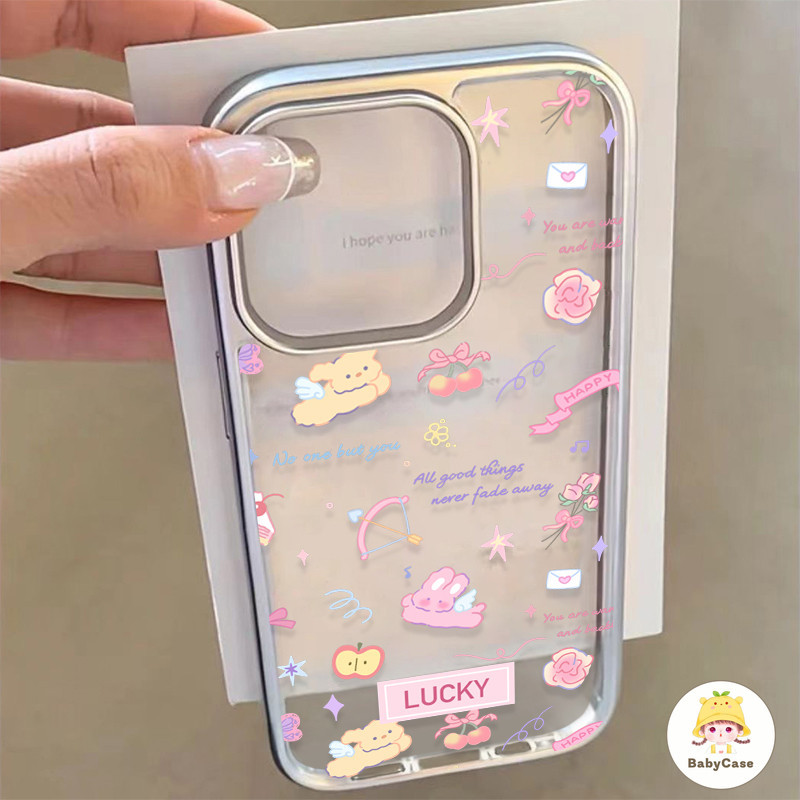 การ์ตูนหวานหมีกระต่ายสร้อยข้อมือโปร่งใส เคสiPhone 11 16 13 12 15 14 Pro Max 7Plus XR 16 7 8 15 Plus X XS MAX SE 2020