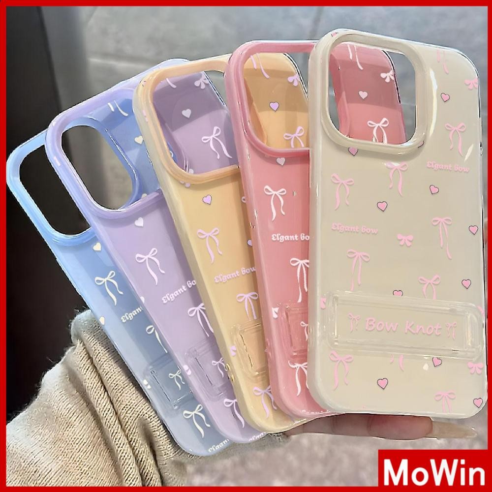 Movin - เคส TPU นิ่มเงาสำหรับ iPhone 16 Pro Max iPhone 13 11 พร้อมขาตั้งพับได้ สีแคนดี้ โบว์สีสันสดใสน่ารักสวยงาม Compatible iPhone15 Pro max 14 13 12 Pro Max