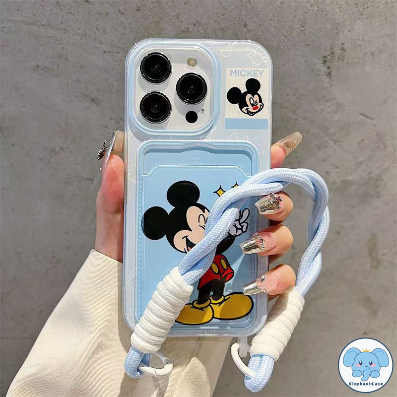 เคสมิกกี้เม้าส์ สีฟ้า เข้ากันได้กับ เคสไอโฟน 13 11 16 XR 15 14 12 Pro Max 7 8 Plus X XS Max SE ฝาปิดช่องใส่กระเป๋าสตางค์
