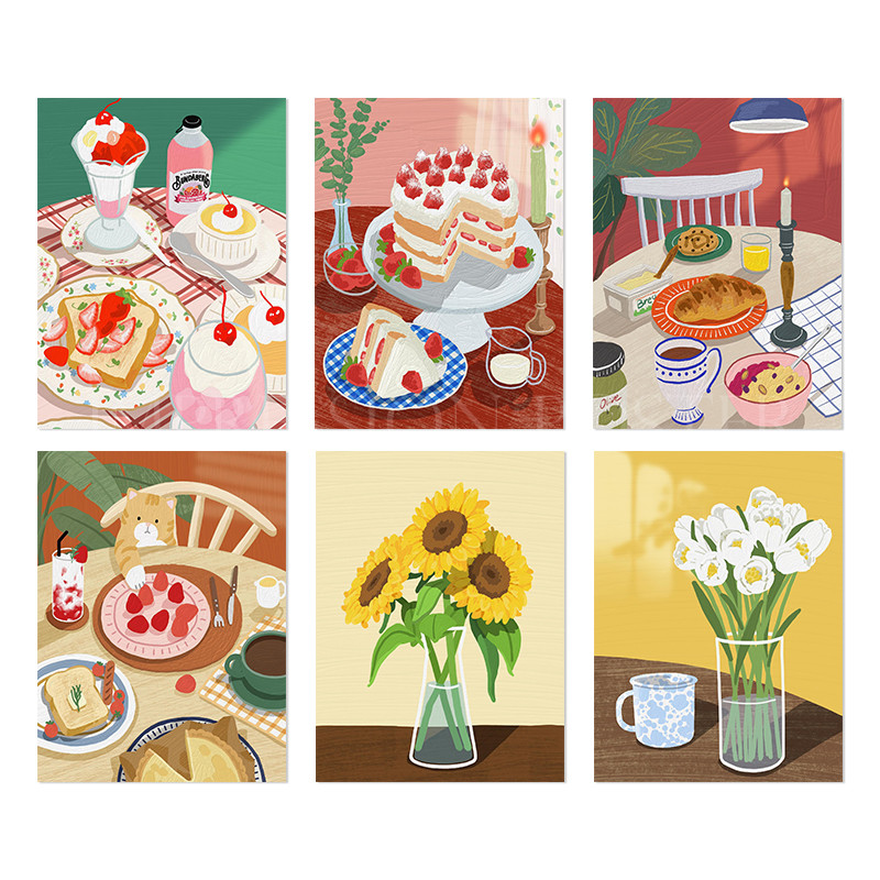 ดอกทานตะวันดอกไม้ดอกไม้หวานเค้กขนมตกแต่งผ้าใบภาพวาดพิมพ์ภาพโปสเตอร์