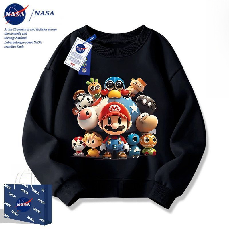 NASA x Mario Boys hoodie 2025มาใหม่น่ารัก Mario พิมพ์ unisex รอบคอเหมาะสำหรับสวมใส่ทุกวัน