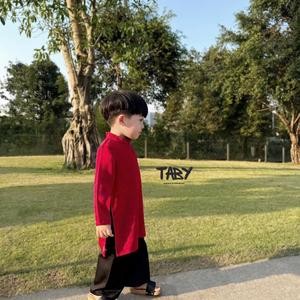 446SDB Taby Kids ผ้าไหมพื้นฐาน ao dai วัสดุไหมมุกนุ่ม ดีไซน์คอเต่าธรรมดา สําหรับเด็กผู้ชาย 8-23kg