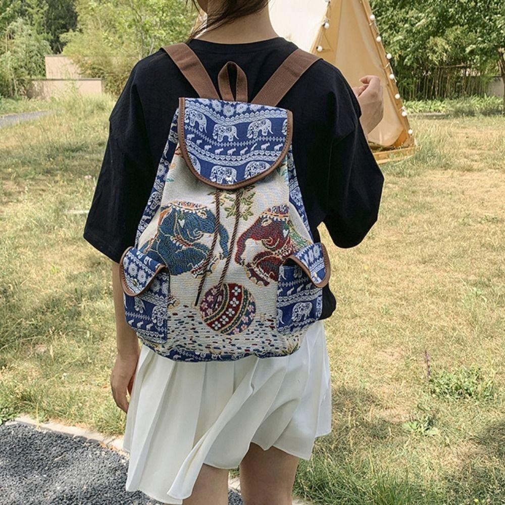 กระเป๋ากลับหัวแบบช้างนกฮูก ทำจากผ้าใบ สไตล์ชาติพันธุ์ สะดวกสบายในการสะพาย - รูปที่ 3