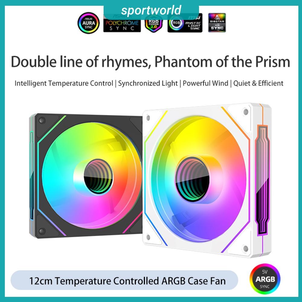 สต็อกพร้อมในกรุงเทพ🚚 HOT 12cm ARGB 5V 3Pin 4 Pin PWM Quiet Cooling Fan 800-1800 RPM CPU Case Cooling [sportworld.th]