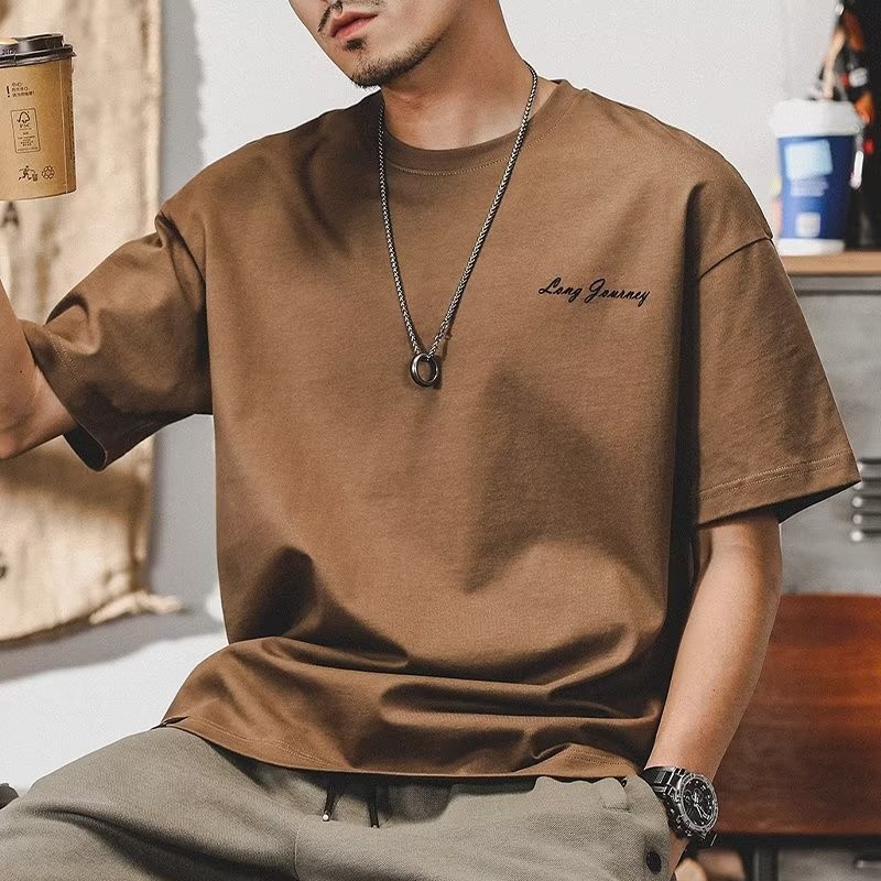 (จัดส่งตลอด 24 ชั่วโมง)Fanfei【COTTON 100%】 เสื้อยืดชาย ผ้าฝ้าย ทรงหลวม ไม่เป็นขุย ไม่หด ไม่ต้องรีด