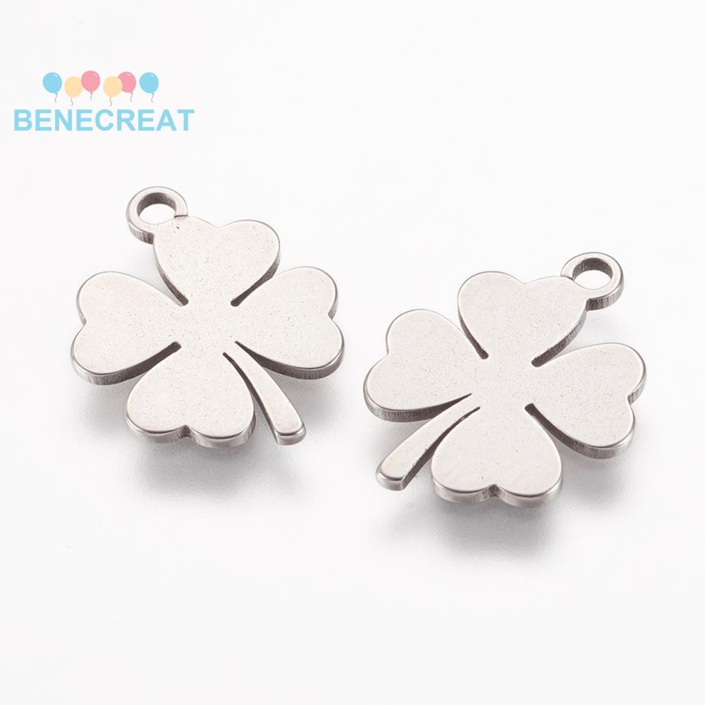 20pc Tarnish ทน 304 สแตนเลส Charms Clover สีสแตนเลส 14.5x11.5x0.8 มม.: 1.5 มม.