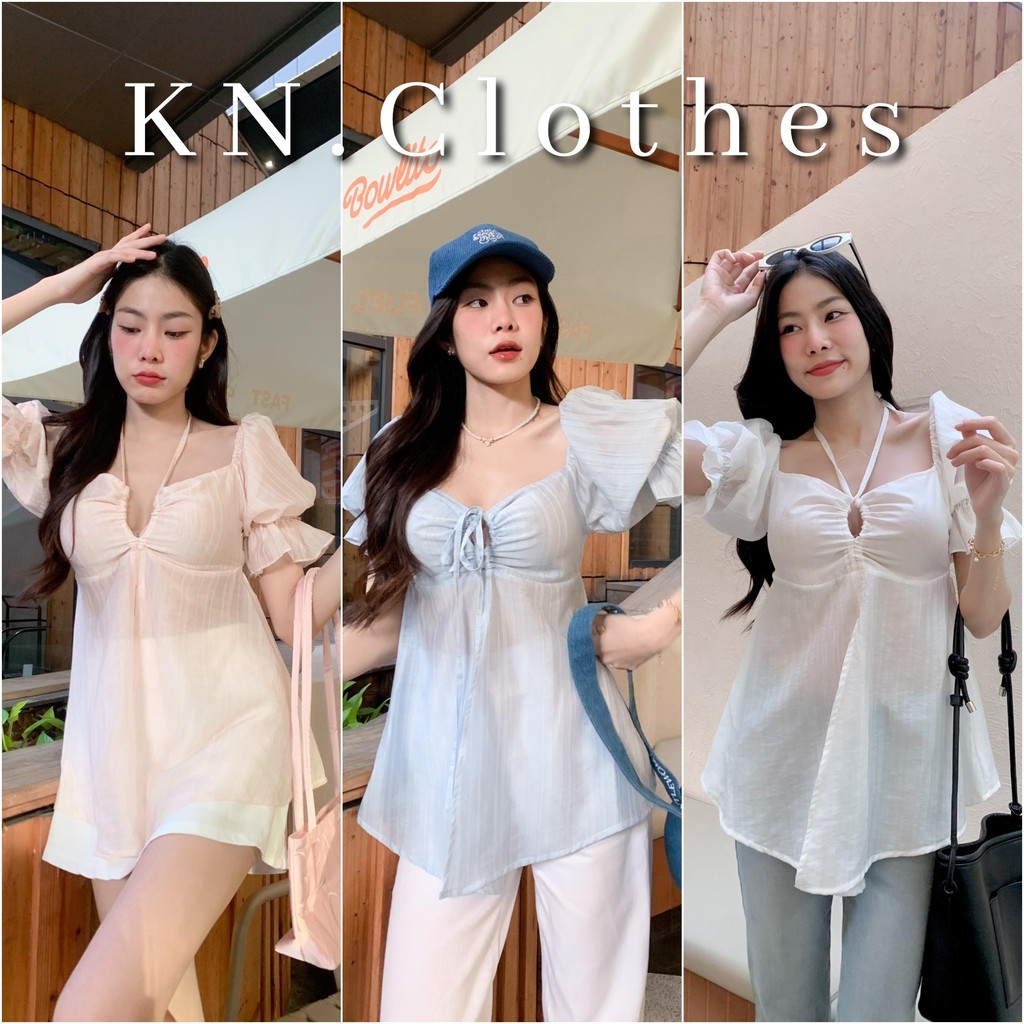 KN.Clothes เสื้อแขนตุ๊กตาตัวยาว ผ่าหน้า เว้าหน้าอก ผ้ามีเท็กเจอร์ BareBear