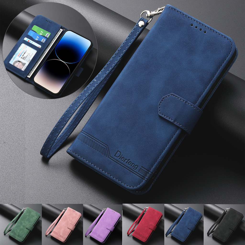 เคสฝาพับ Case for OPPO Reno 16 16F 15 Pro Max 15F 14F 14 13 13F 12 F 12F 11 5G เคสโทรศัพท์หนัง TPU นิ่ม ฝาพับ พร้อมช่องใส่บัตร และสายคล้องมือ Leather Flip Cover Wallet With Card Slots Soft TPU Shell Hand Strap DF03