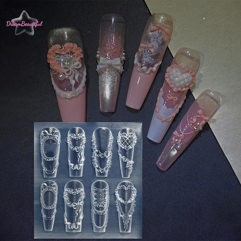 <DBFl-ที> โบว์ริบบิ้นซิลิโคนแม่พิมพ์เล็บดอกไม้ตกแต่งเล็บเล็บ ทําเอง ออกแบบปั๊มสามมิติเล็บเครื่องมือใหม่
