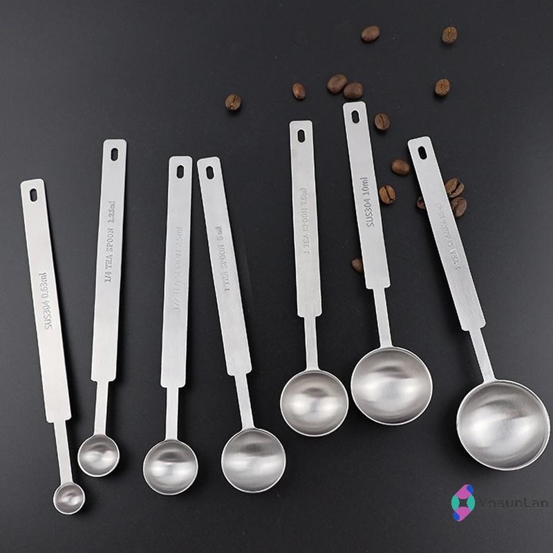 YosunLan] 1/4 ชิ้นกาแฟ Scoops ด้ามยาว 304 สแตนเลส Tablespoon Stackable ครัวช้อนตวงเหมาะกับคอนเทนเนอร์กาแฟใหม่