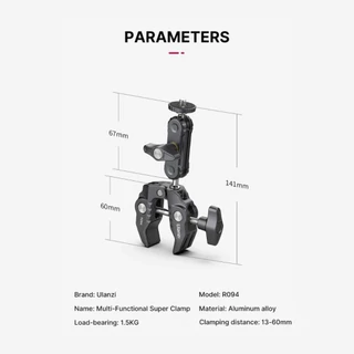 Ulanzi R094 Multi-Functional Super Clamp แคลมป์หนีบขาตั้ง ข้อ บาร์ พร้อมอะแดปเตอร์ต่อกล้อง ไฟเสริม