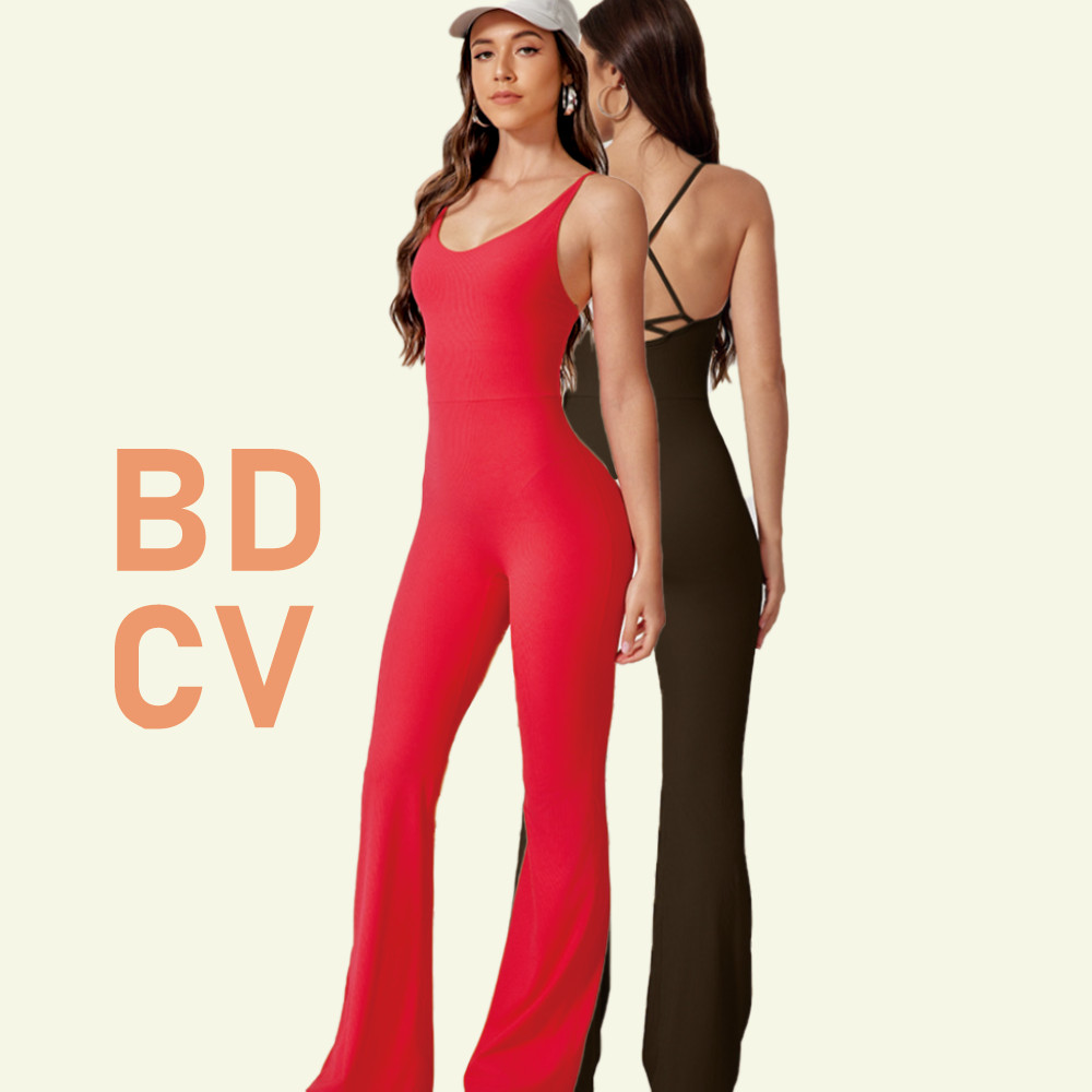 Bdcv เบาะ Hollow-out Beauty Back Jumpsuit ผู้หญิง OOTD กีฬา Comfy บอดี้สูทชุดชิ้นเดียวยกสะโพกเต้นรํา Onesie