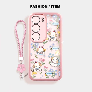 สําหรับ Vivo Y04 Y29S Y29 Y19S Y21d Y31d Y31 V29E Y200 5G 4G S17 V29 S17T 5G น่ารักลูกสุนัข Anti Fall โทรศัพท์ป้องกันกรณีดอกไม้เชือกแขวน