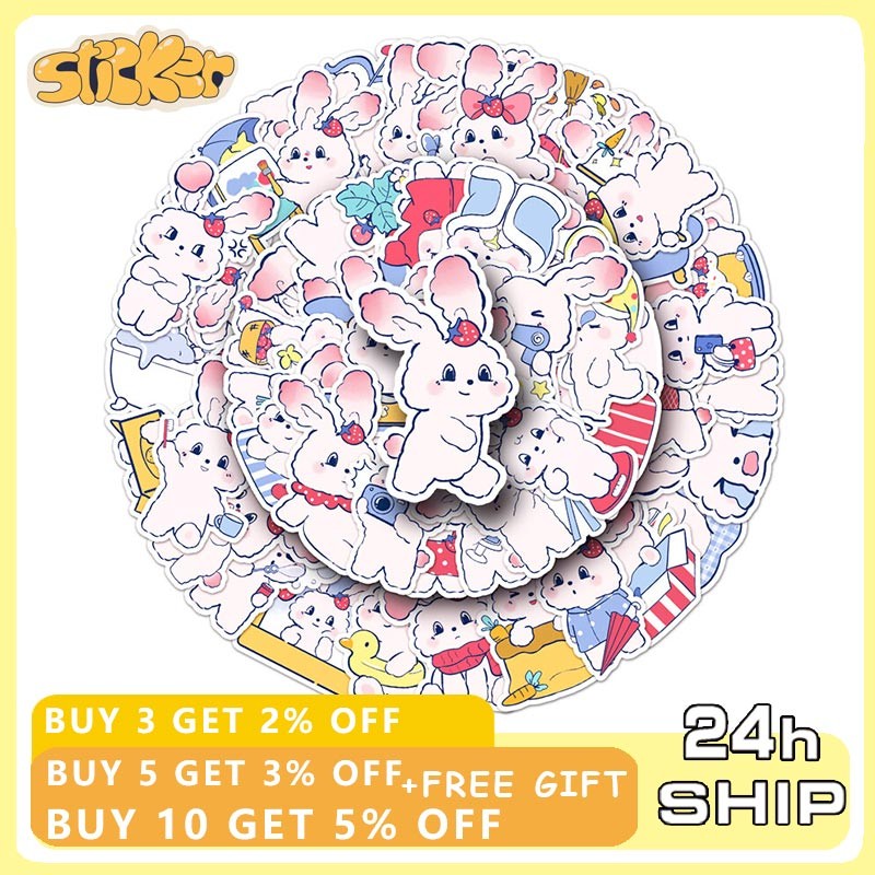 51pcs น่ารักสตรอเบอร์รี่กระต่ายสติกเกอร์แล็ปท็อปโทรศัพท์กระเป๋าเดินทาง DIY Decal สัตว์สติกเกอร์กันน้ํา