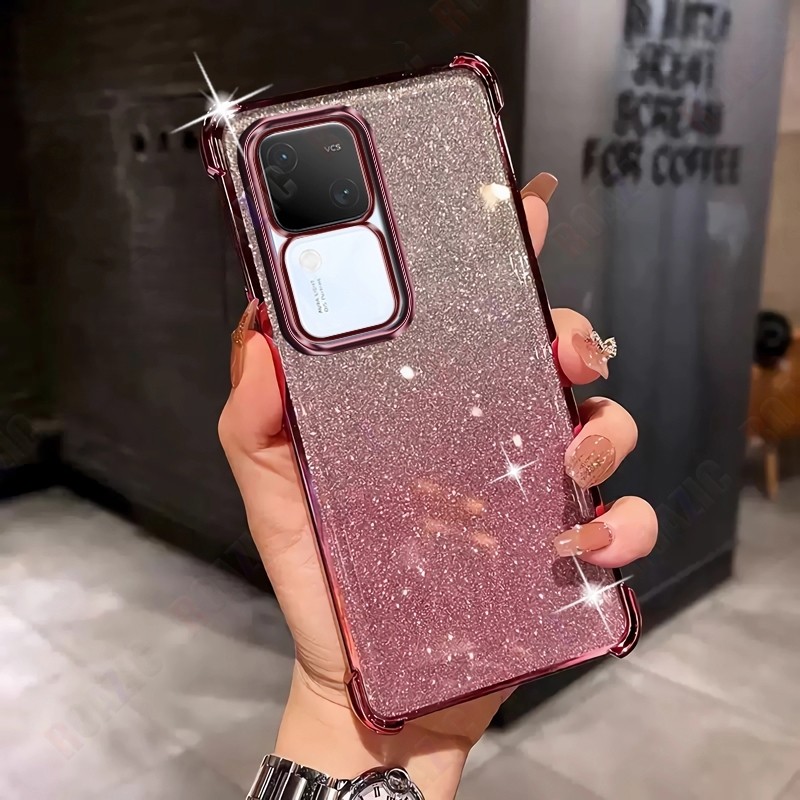 หรูหรา Electroplated Glitter Anti-Fall ป้องกันโทรศัพท์สําหรับ VIVO V30 5G/VIVO S18 5G Gradient ซิลิโคนใสกันกระแทกป้องกันกรณีถุงลมนิรภัยฝาครอบ