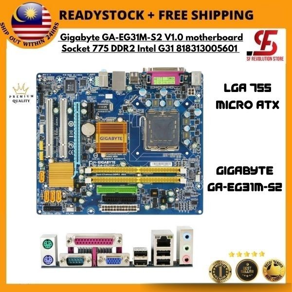Gigabyte GA-EG31M-S2 V1.0 ซ็อกเก็ตเมนบอร์ด 775 DDR2 Intel G31 818313005601