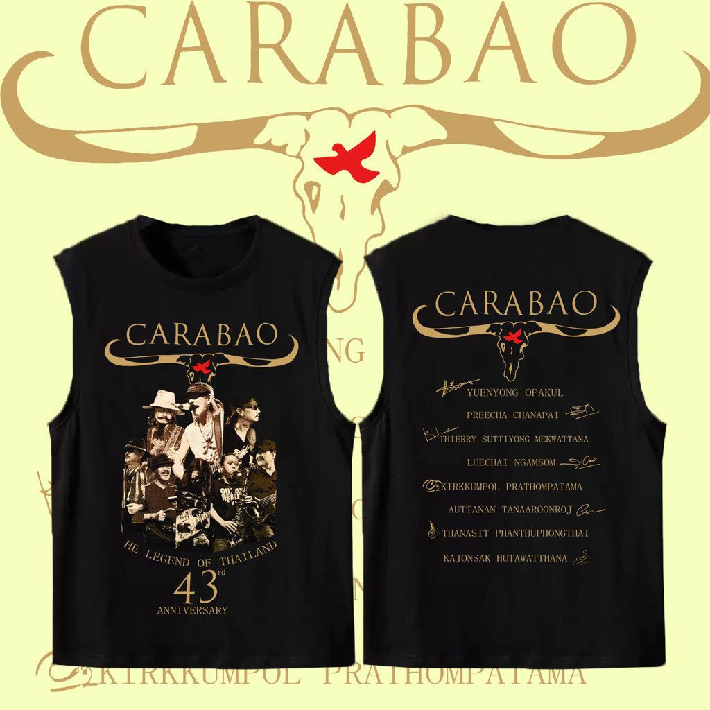 【พร้อมส่ง】 เสื้อกล้ามครบรอบ 43 ปี Carabao Cotton วงร็อกคาราบาวเสื้อกั๊กผ้าฝ้ายสีขาวดำ