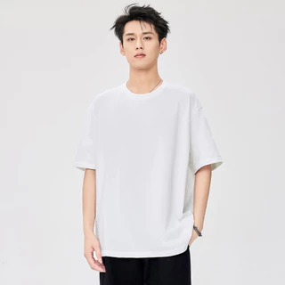 【จัดส่งตลอด 24 ชั่วโมง】เสื้อยืดขนาดใหญ่หลวม แขนสั้นผ้าฝ้ายแท้ ใส่สบาย สีดำ ขาว เสื้อยืด สไตล์วินเทจ YG0