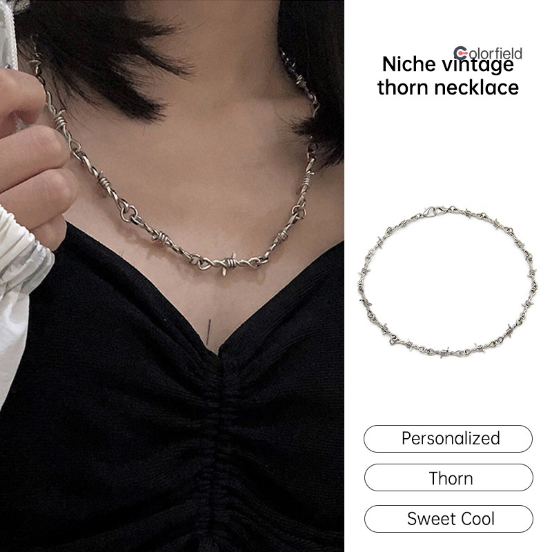 Colorfield Ins Niche วินเทจหนามสร้อยคอพังค์โลหะไหปลาร้าโซ่สำหรับผู้ชายและผู้หญิงสร้อยข้อมือฮิปฮอป