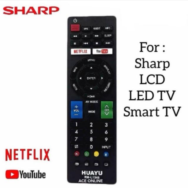 เปลี่ยนรีโมทคอนโทรลสําหรับ Sharp TV LED/LCD/3D/สมาร์ททีวี/NETFLIX RM-L1346 (GB234WJSA) BG289WJSA GB2